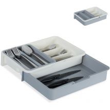 Range couverts extensible,7 casiers, couvert et ustensiles de cuisine, plastique, HlP 6 x 23,5x31,5cm,gris - Relaxdays