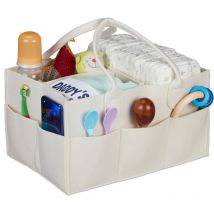 Rangement couches, 11 compartiments, panier langer portable, organiseur chambre bébé, corbeille, beige - Relaxdays