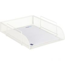 Relaxdays - Rangement à documents empilable, lot de 8, A4, design en grille, corbeille à lettre pour bureau, métal, 25x34 cm, blanc
