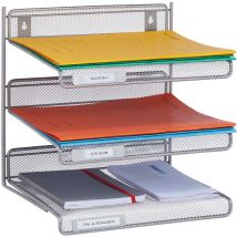 Relaxdays - Rangement à documents, métal, montage mural & poser, porte-lettres A4, Support de bureau, 32x33x25 cm, argenté