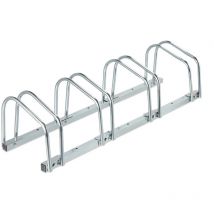 Relaxdays - Râtelier pour 4 vélos, jusqu'à 60 mm de largeur de pneu, en métal, garage, support à poser au sol, argenté