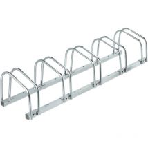 Relaxdays - Râtelier pour 5 vélos, jusqu'à 60 mm de largeur de pneu, en métal, garage, support à poser au sol, argenté