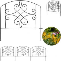 Recinzione da Giardino, Set 4 Pareti per Cortile, Recinto Decorativo, Metallo, Design Antico, 32x186 cm, nero - Relaxdays