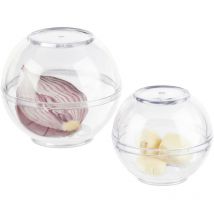 Recipientes para cebolla y ajo, Envases herméticos, Plástico, 7 & 9 cm ø, 1 Set, Transparente - Relaxdays