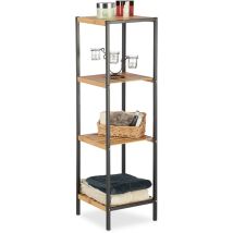 Relaxdays - Regal Bambus, Universales Standregal, 4 Ablagen, Metall-rahmen, Quadratisch, Hxbxt: 104 X 30 X 30 Cm, Natur