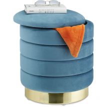 Samthocker mit Stauraum, rund, Hocker Samt, eleganter Polsterhocker, HxD: 43,5x39 cm, Sitzhocker, petrol/gold - Relaxdays