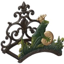 Relaxdays - Schlauchhalter, Froschkönig, Gusseisen, antik, Aufhängung für Gartenschlauch, HxBxT: 23 x 24 x 15 cm, bunt