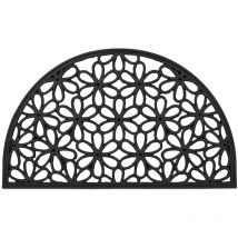 Semicircular Flower Pattern Doormat, 45 x 75 cm, Door Mat Inside & Outside, Non-Slip Bottom, Shoe Wiper, Black - Relaxdays