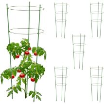 Relaxdays - Tuteur pour tomates, plantes grimpantes, lot de 6, métal & plastique, 3 anneaux réglables, hauteur 76 cm, vert