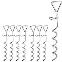 Set of 8 Ground Anchor, Corkscrew, Spiral, Nail, Peg, Heavy Duty, Sturdy, Durable, Tent, 42cm Long, Silver - Relaxdays