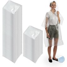 Relaxdays ponchos imperméables jetables, lot de 100, ciré avec capuche, contre la pluie, randonnée, unisexe, transparent