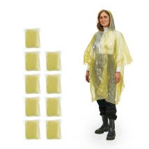 Ponchos imperméables jetables, Lot de 10, ciré avec capuche, contre la pluie, randonnée, unisexe, jaune - Relaxdays