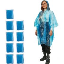 Ponchos imperméables jetables, Lot de 10, ciré avec capuche, contre la pluie, randonnée, unisexe, bleu - Relaxdays