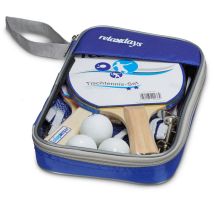 Kit pour jouer au ping-pong, housse de transport, 2 raquettes, 3 balles, 1 filet, HLP env. 14x150x1,7 cm, bleu - Relaxdays