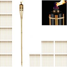 Relaxdays - 100x Garden Oil Torches, Replaceable Wicks, Bamboo & Iron, Outdoor Party Flares, 5.5 x 5.5 x 90 cm, Natural
