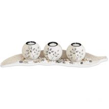 Relaxdays - Set Portacandele, Base a Forma di Foglia, con Sabbia e Ciottoli Decorativi, da Tavolo, Beige/Bianco