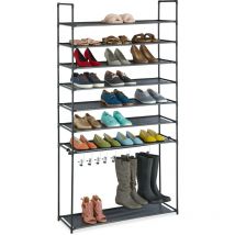Estantería Zapatos 8 Baldas, Sistema Encajado, 32 Pares, 7 Ganchos, Metal y Tela, Pasillo, en Color Negro - Relaxdays