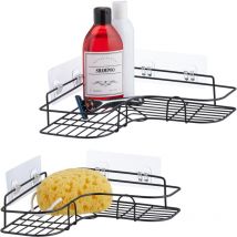 Shower Caddy, Set of 2, No Drill, Storage Solution, Self-adhesive, Metal, Soap Holder, in Two Sizes, Black - Relaxdays