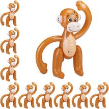 Relaxdays - Singe Gonflable, lot de 10, Petit Singe Animal Piscine Déco Fête Jungle Safari Carnaval Jouet Aquatique Enfant, Marron