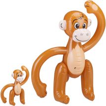Relaxdays - Singe Gonflable, lot de 2, Petit Singe Animal Piscine Déco Fête Jungle Safari Carnaval Jouet Aquatique Enfant, Marron