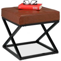 Sitzhocker, gepolstert, Kunstleder, Metall, Industrial Design, Fußbank HxBxT: 41 x 41 x 41 cm, schwarz/braun - Relaxdays