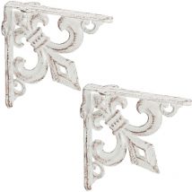4 x antique shelf brackets, cast iron supports, lily design, vintage wall brackets, white