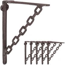 6x Staffe a Chain per Mensole, Set da 6, Stile Antico, Stile a Catena, Reggimensola a L, Supporto, Marrone Ruggine