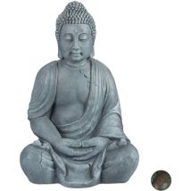 Relaxdays - Statue de Buddha figurine de Bouddha décoration jardin sculpture polyrésine Zen 70 cm, gris clair