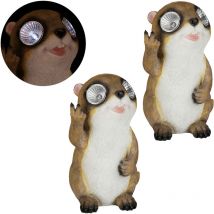 Relaxdays - Statue de jardin Marmotte, lot de 2, statue d'animal avec yeux solaires led, Déco pour jardin, balcon, 23 x 13 x 13 cm