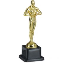 Relaxdays - Statue de vainqueur, socle carré, Figurine avec couronne, trophée de vainqueur, Hollywood, 18 cm de haut, doré