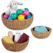 Relaxdays - Storage Basket, Set of 3, 3 Sizes, for Bathroom, Living Room & Bedroom, Organiser Boxes, Seagrass, Natural