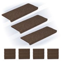 Stufenmatten 15er Set, rechteckige Treppenstufenmatten, 65x24 cm, selbstklebende Treppenteppiche, dunkelbraun - Relaxdays
