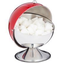 Relaxdays - Sucrier avec couvercle roulant, acier brillant, sucre, sucreries, boîte de gateaux, rond,pour sucre, rouge.
