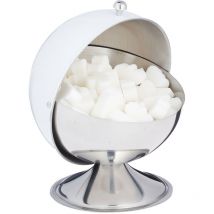 Relaxdays Sucrier avec couvercle roulant, acier brillant, sucre, sucreries, boîte de gateaux, rond,pour sucre,blanc.