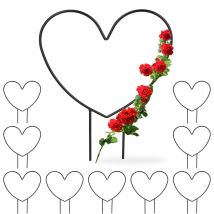 Relaxdays - 10x Supporto per Piante Rampicanti a Forma di Cuore, Sostegno per Rose, hlp: 32x25x0,5 cm, Giardino, Acciaio, Nero