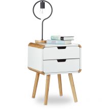 Relaxdays - Table de chevet avec 2 tiroirs table console en blanc optique bois table de nuit chambre à coucher HxlxP: 55 x 40 x 40 cm, blanc