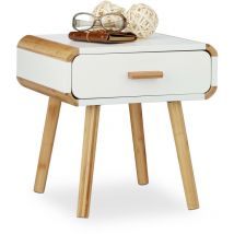 Relaxdays - Table de chevet avec tiroir table console en blanc optique bois table de nuit chambre à coucher HxlxP: 41 x 40 x 40 cm, blanc