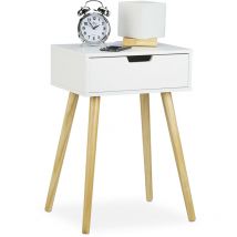 Relaxdays - Table de chevet, petit meuble, design moderne,1 tiroir, pour lit avec sommier HlP 60x40x30cm,blanc/nature