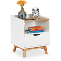 Relaxdays - Table de nuit blanche, table de chevet, table lit, commode console, tiroir pieds scandinave 50x43x40 cm, blanc