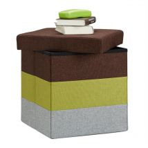 Tabouret cube carré pliant coffre de rangement pliable pouf rayé tricolore HxlxP: 38 x 38 x 38 cm, coloré - Relaxdays