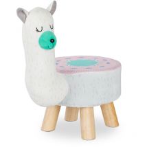 Relaxdays - tabouret d'animal pour enfants, revêtement en peluche, siège d'enfants, motif animalier, lama, blanc