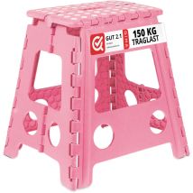 Relaxdays - Tabouret pliable, antidérapant, 120 kg charge max., poignée, escabeau pliable, HxLxP: 39 x 38,5 x 32 cm, rose
