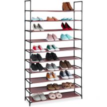 Relaxdays - tagère à chaussures, emboîtement, tissu, 10 niveaux, 50 paires, 176,5 x99x29,5 cm, bordeaux