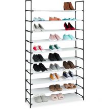 Relaxdays - tagère à chaussures, emboîtement, tissu, 10 niveaux, 50 paires, 176,5 x99x29,5 cm, blanc