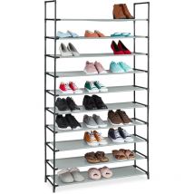 Relaxdays - tagère à chaussures, emboîtement, tissu, 10 niveaux, 50 paires, 176,5 x99x29,5 cm, gris