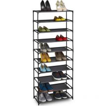 Relaxdays - tagère à chaussures, système d'emboîtement, tissu, 10 niveaux, pour 30 paires, 150x62x28cm, noir