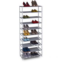 Relaxdays - tagère à chaussures, système d'emboîtement, tissu, 10 niveaux, pour 30 paires, 150x62x28cm, gris