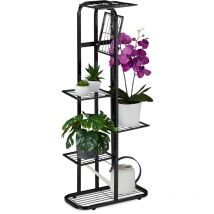 Tagère à plantes en métal, porte-fleurs, 6 étages, intérieur, extérieur, h x l x p : 107 x 44 x 24 cm, noir - Relaxdays