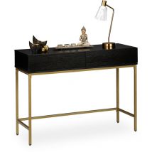 Tavolo Consolle, 2 Cassetti, Mobile Stretto Corridoio e Soggiorno, Effetto Legno, hlp 80x110x40 cm, Nero/Oro - Relaxdays