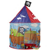 Relaxdays - Tente enfant garçon fille tente de jeu Pirate drapeau extérieur pop-up 3 ans h x d 130 x 100 cm, rouge bleu